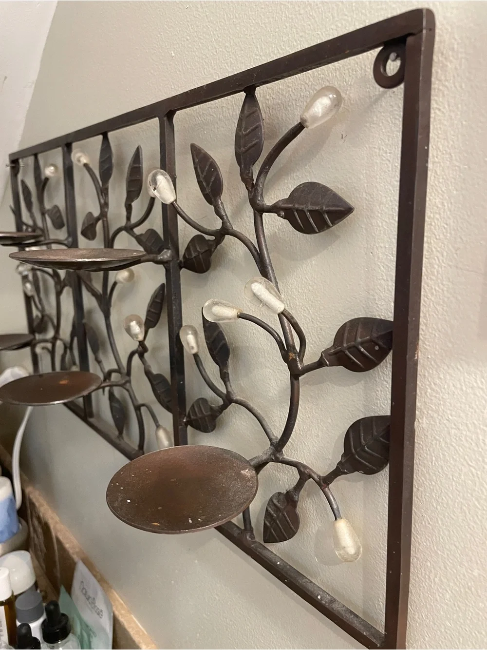 Dark Bronze Leaf Wall Candle or Jewelry Shelf